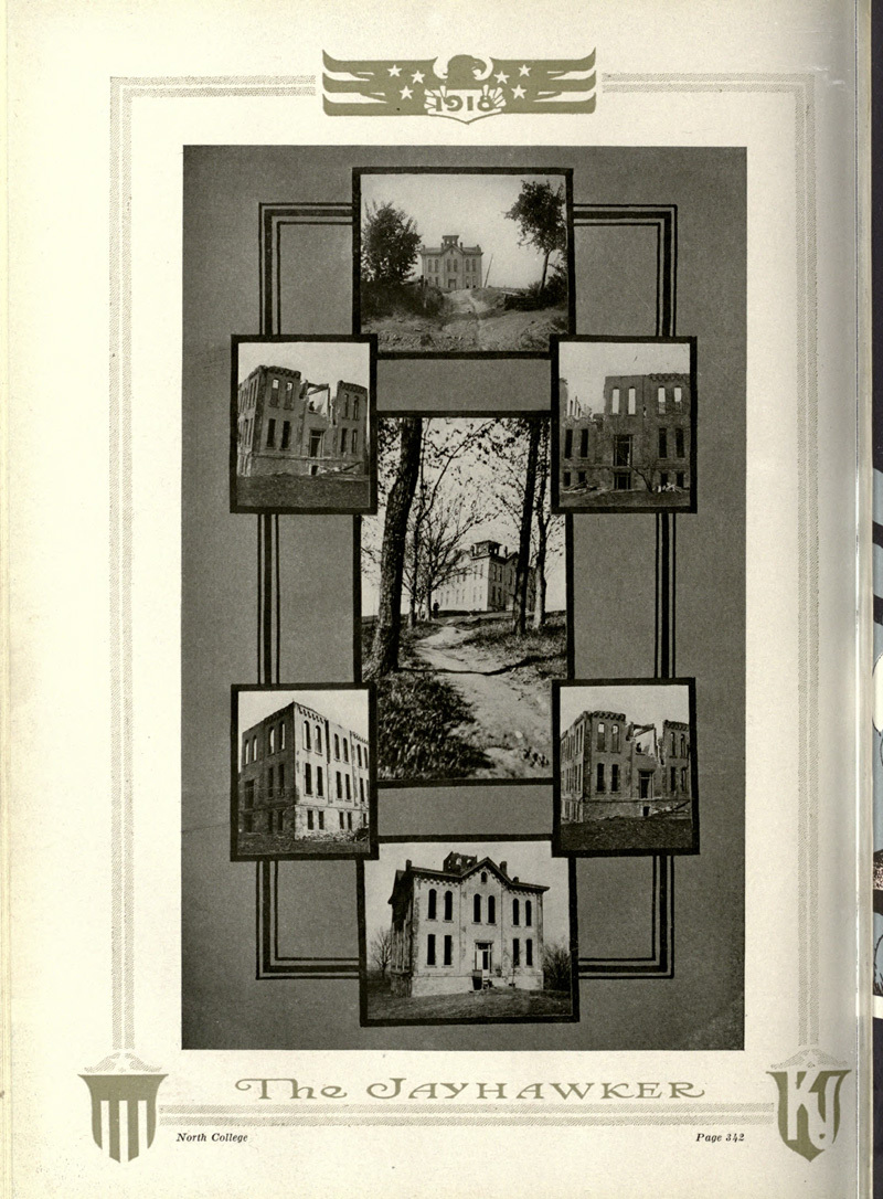 Collage of the ruins of North College in 1918