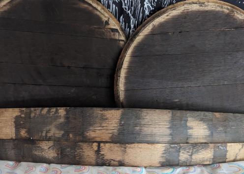 Scooby's Mancave Whiskey barrel table tops